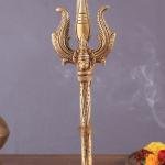 Pure Brass Standing Trishul | 10" x 3" x 3" | 900g | Intricate Carvings | Lord Shiva's Sacred Symbol | Decorative Stand | Jaipurio